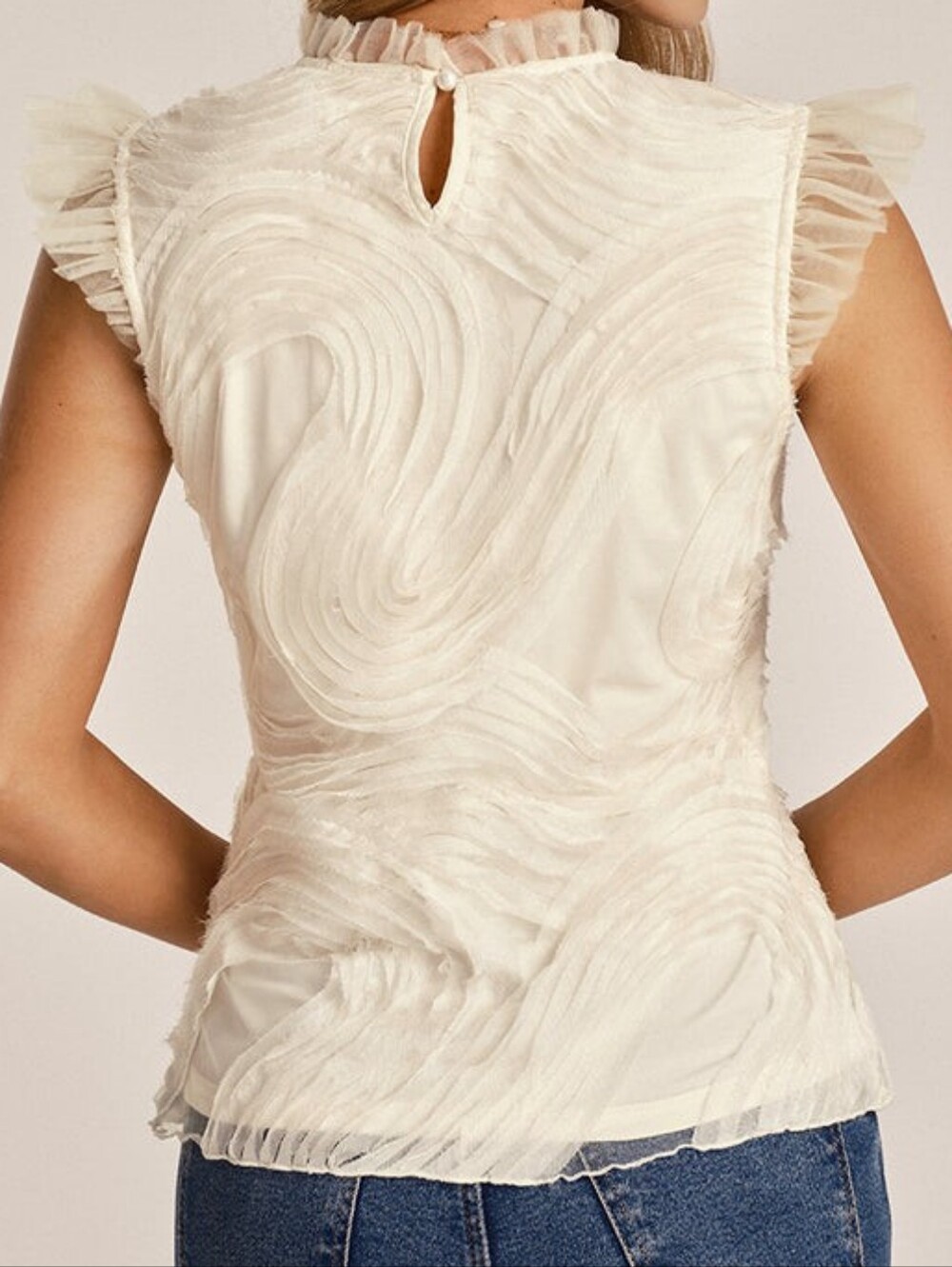 Commense Cream Ruffled Neck Sleeveless Top - Size M | Day Evening Event Summer - Picture 2 of 10